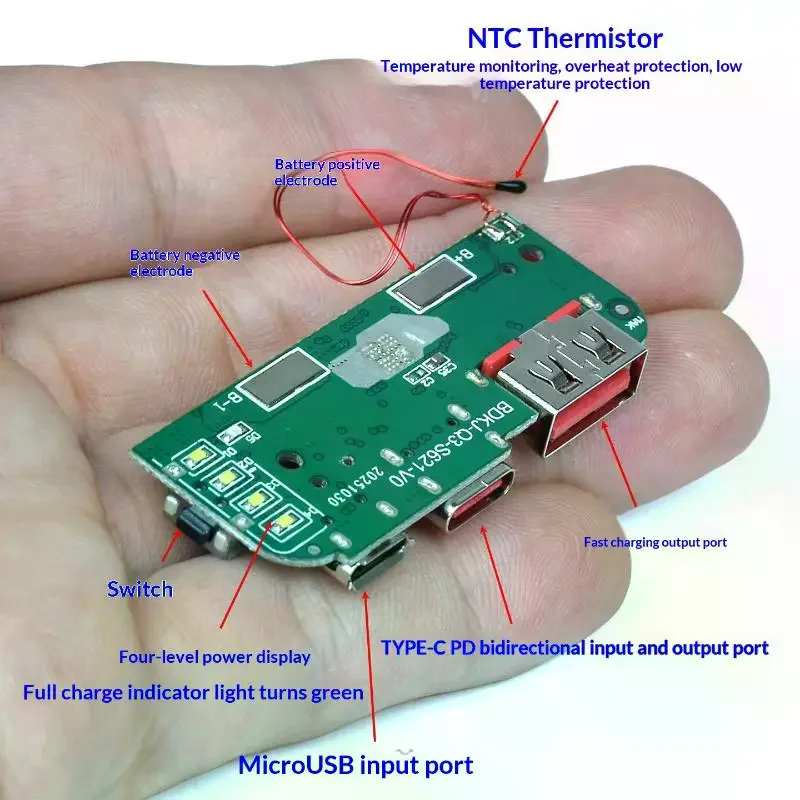 1/3Pcs S621 22.5W PD QC3.0 Bidirectional Fast Charging Power Bank Module, Ultra Thin Circuit Board for DIY