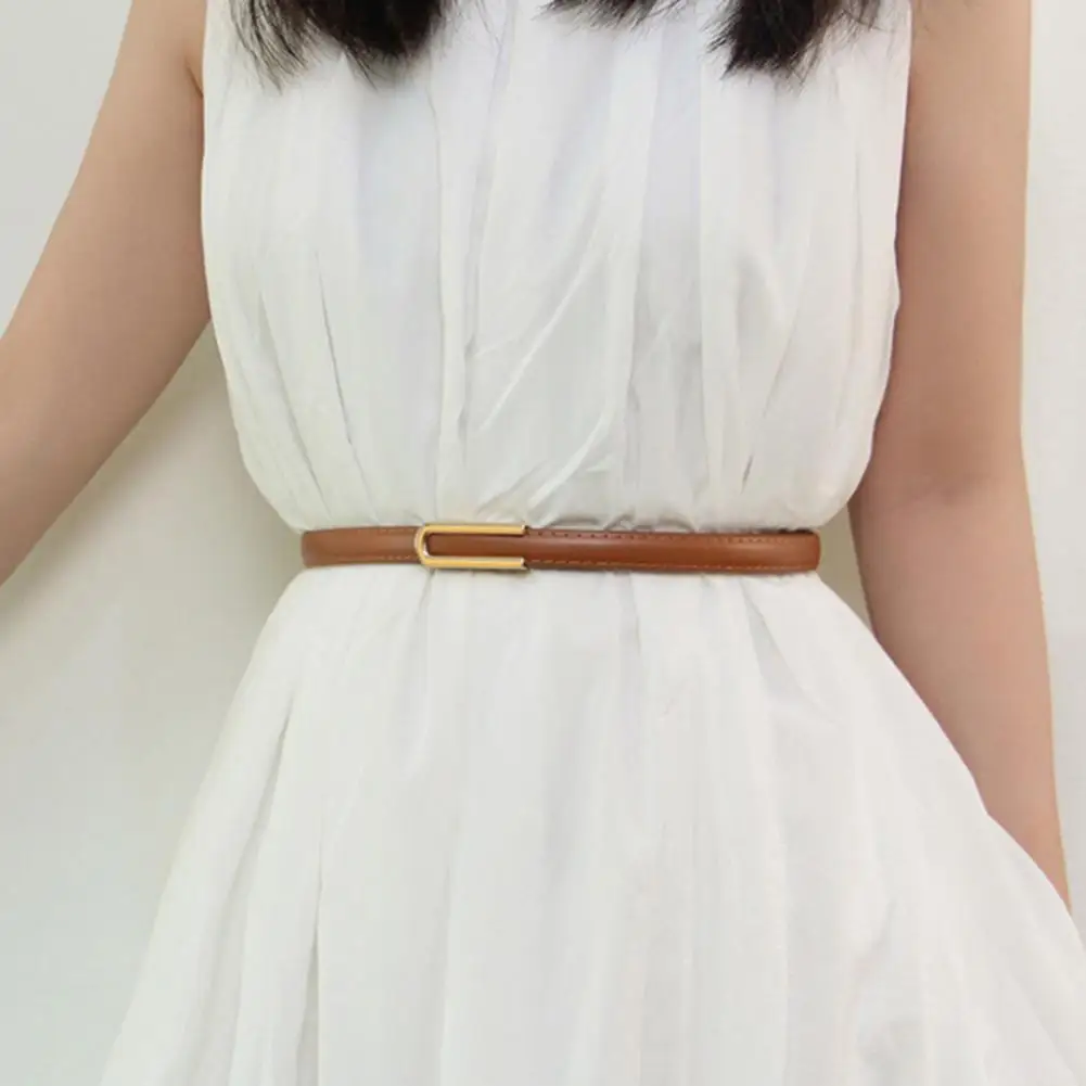 Women Imitation Leather Belt Stylish Imitation Leather Women's Belt with U-shaped Buckle Adjustable Waistband Solid Color Design