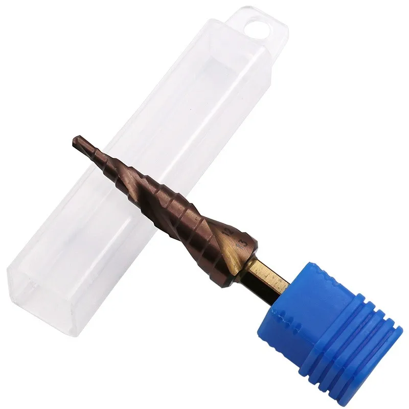 Punta da trapano a cono a spirale HSS Punta da trapano a gradino Punta da trapano con codolo esagonale Punte per la lavorazione del legno M35 Cobalto 1pc 3-13mm per gamma 01 ~ 1mm Piastra in acciaio