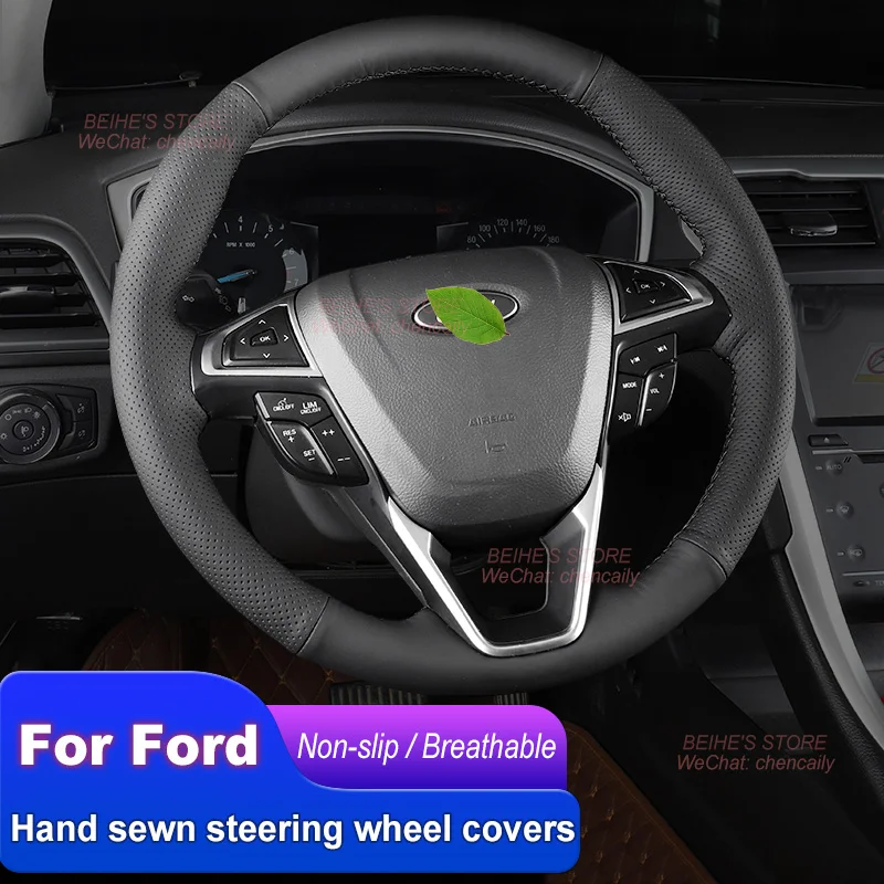 

Hand-stitched Non-slip Durable Nappa Leather Car Steering Wheel Cover for Ford Mondeo Edge Interior Accessories