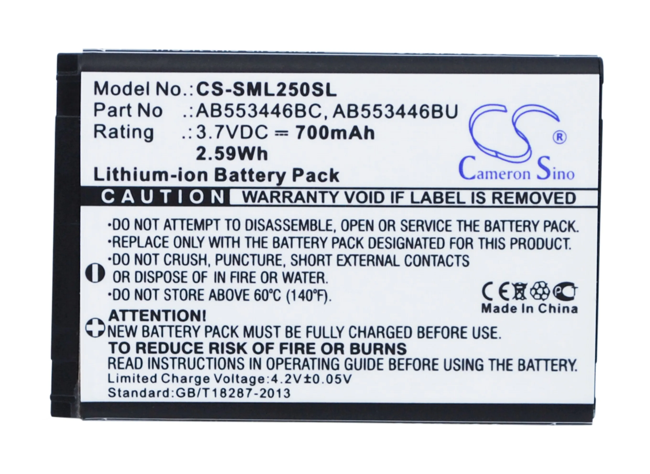 Cameron Sino 700mAh Battery AB553446BC,AB553446BU for Samsung C3300,C5130U,E3300,S5150,M3200,B108,CC03,L250,M128,M628,X989,W539