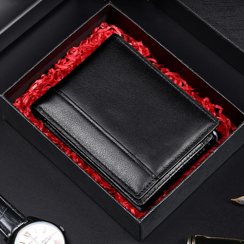 High Quality Genuine Leather Men Wallet Rfid Blocking Card Holder Wallet Brand Luxury Short Pocket Purse Gift for Father Husband