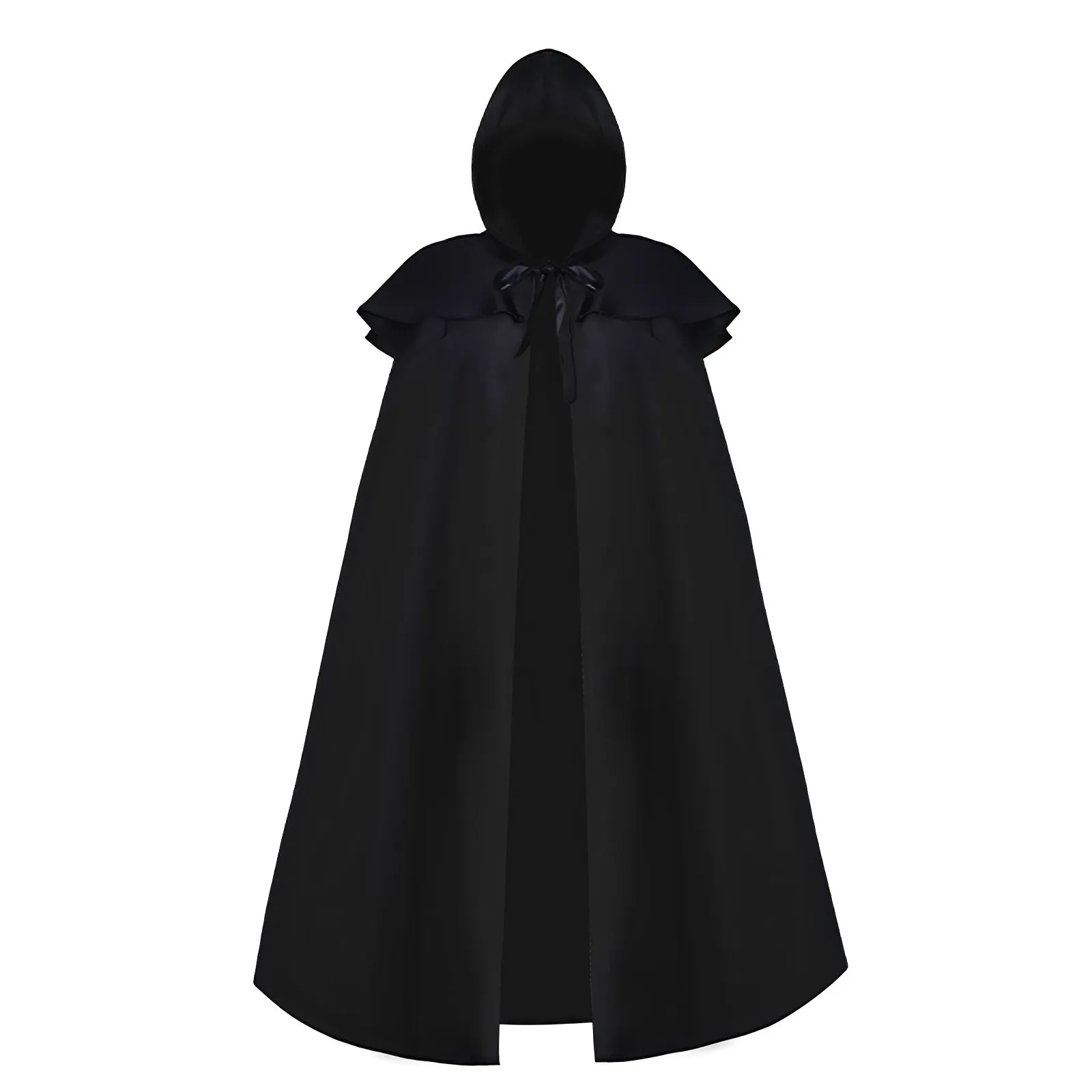 Black Men Cloak Hooded Medieval Monk Costume Solid Windproof Mens Trench Coat Gothic Wicca Wizard Cape Halloween Death Mantles