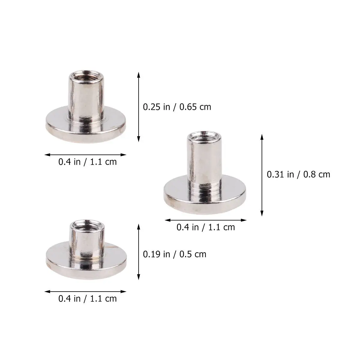 30Pcs Copper Flat Head Rivets for Belt Harness Notebook Craft DIY Projects Silver 5Mm 6.5mm 8Mm Lightweight Sturdy