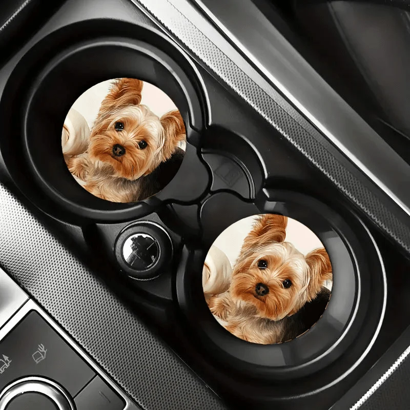 2pcs Cute Yorkshire Terrier Car Cup Holder Water Cup Cushion, Anti Slip And Shockproof Car Cup Cushion, Insert Internal Addition