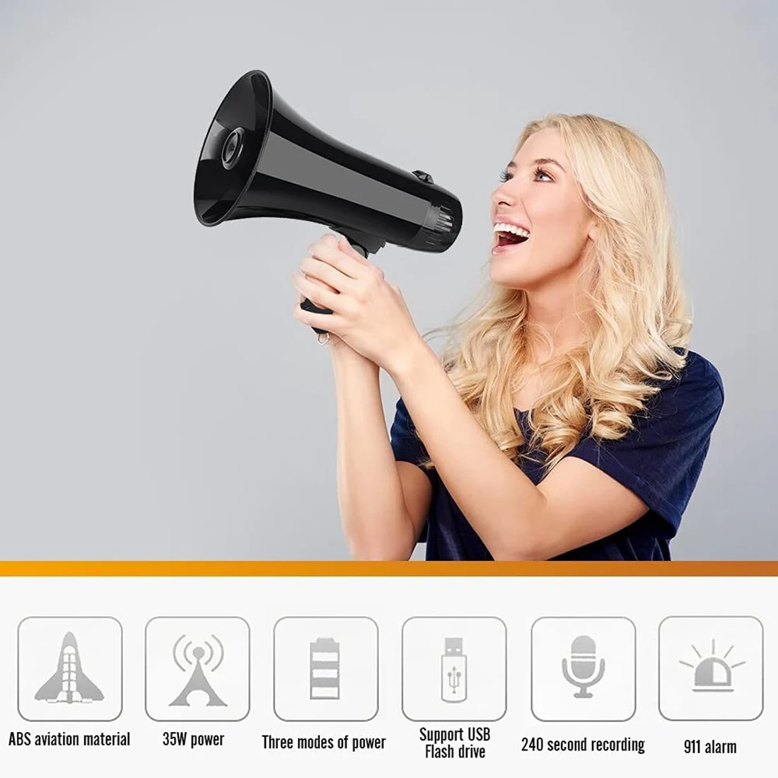 35 Watt Power Portable Megaphone Speaker PA Bullhorn with Detachable Handheld Microphone, Built-In Siren (Black)