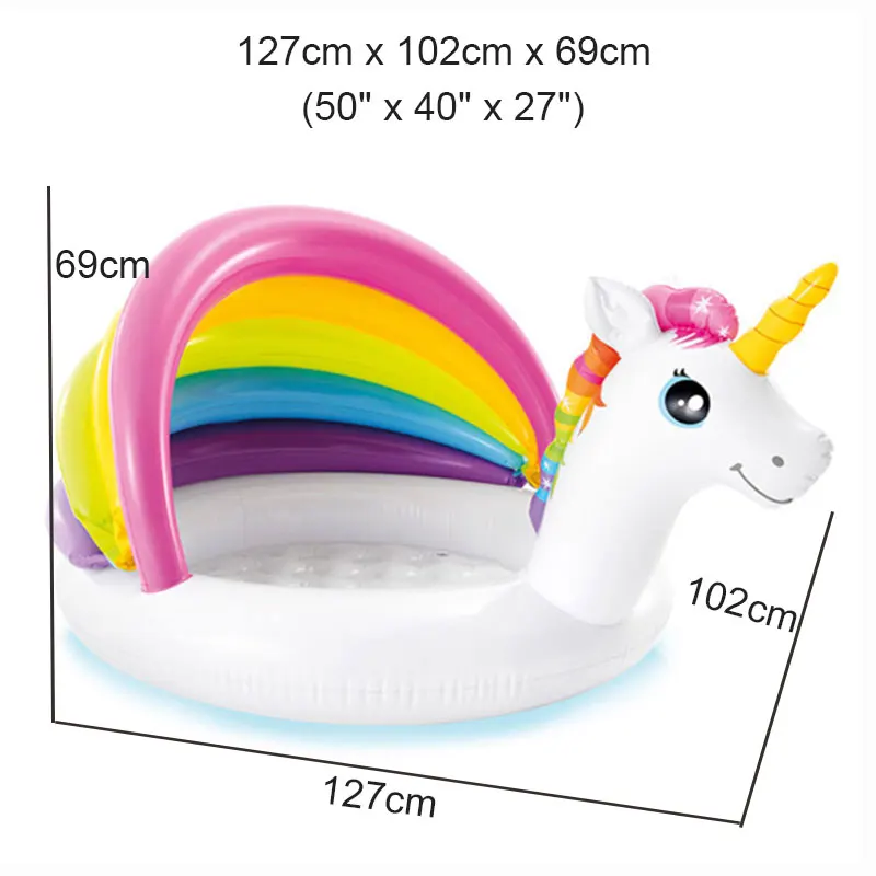 Rainbow Unicorn Design Inflatable Baby Girls Swimming Pool 1-3Y Soft Floor Bottom and Built In Sunshade Fun Outdoor Tent Pool