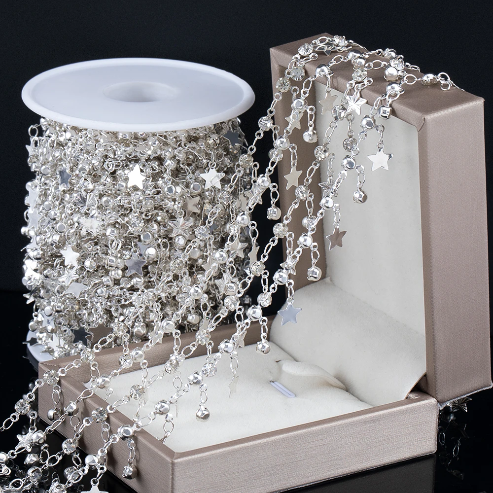 0,5/1M Gedruckt Stern Charms Körper Kette Kristall Perlen Glas Strass Anhänger Kupfer Ketten Für Halskette Schmuck Machen DIY