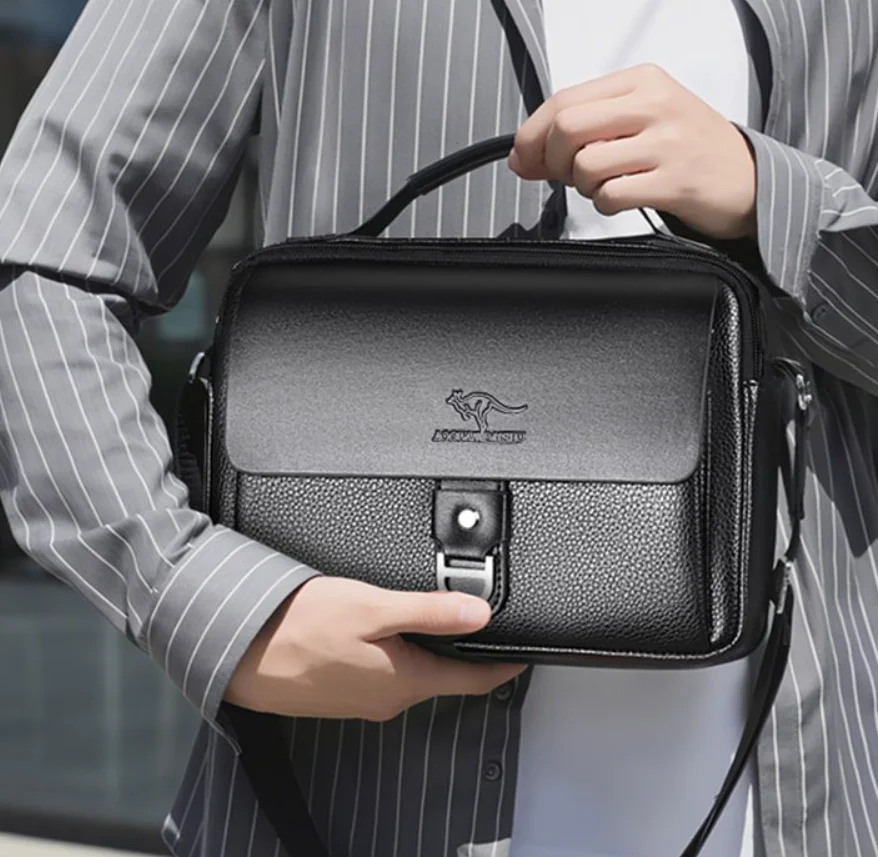 Small Male Shoulder Briefcase for Man PU Leather Tote Handbag Porter Messenger Satchels Crossbody Square Side Ipad Pouch Bag