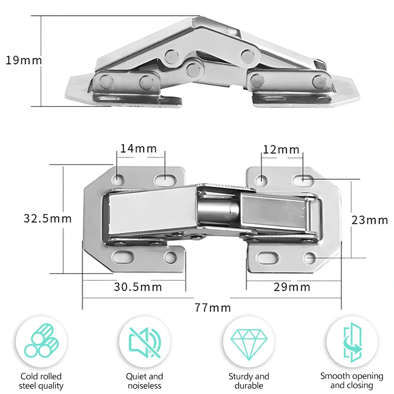 90 Degree Cabinet Hinges Steel Cabinet & Closet No-Punch Hinges Rustproof Cabinet Cushion Hinges Household Kitchen Hinge