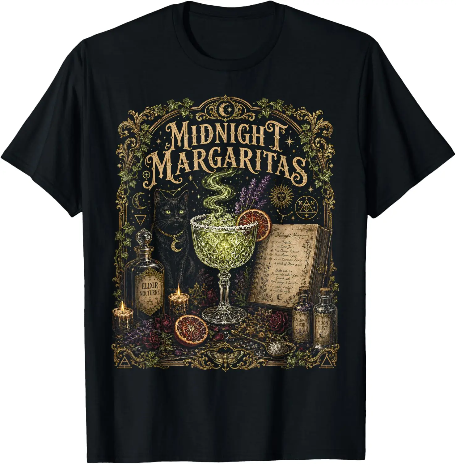 Midnight Margaritas Girls Night Witchy Cocktail T-Shirt Cute Halloween Pumpkin Short-Sleeve Tee: Fun, Breathable, Pure Cotton, Stylish—Perfect for Sports, Lounging, or Casual Wear.