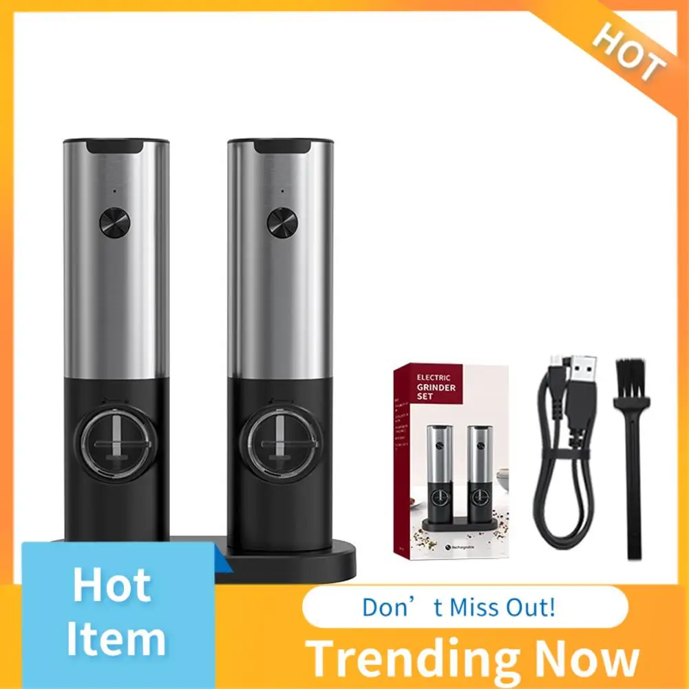 CMHI-Rechargeable Electric Salt Grinder Automatic Salt Pepper Grinder With Double Charging Base, USB Cable