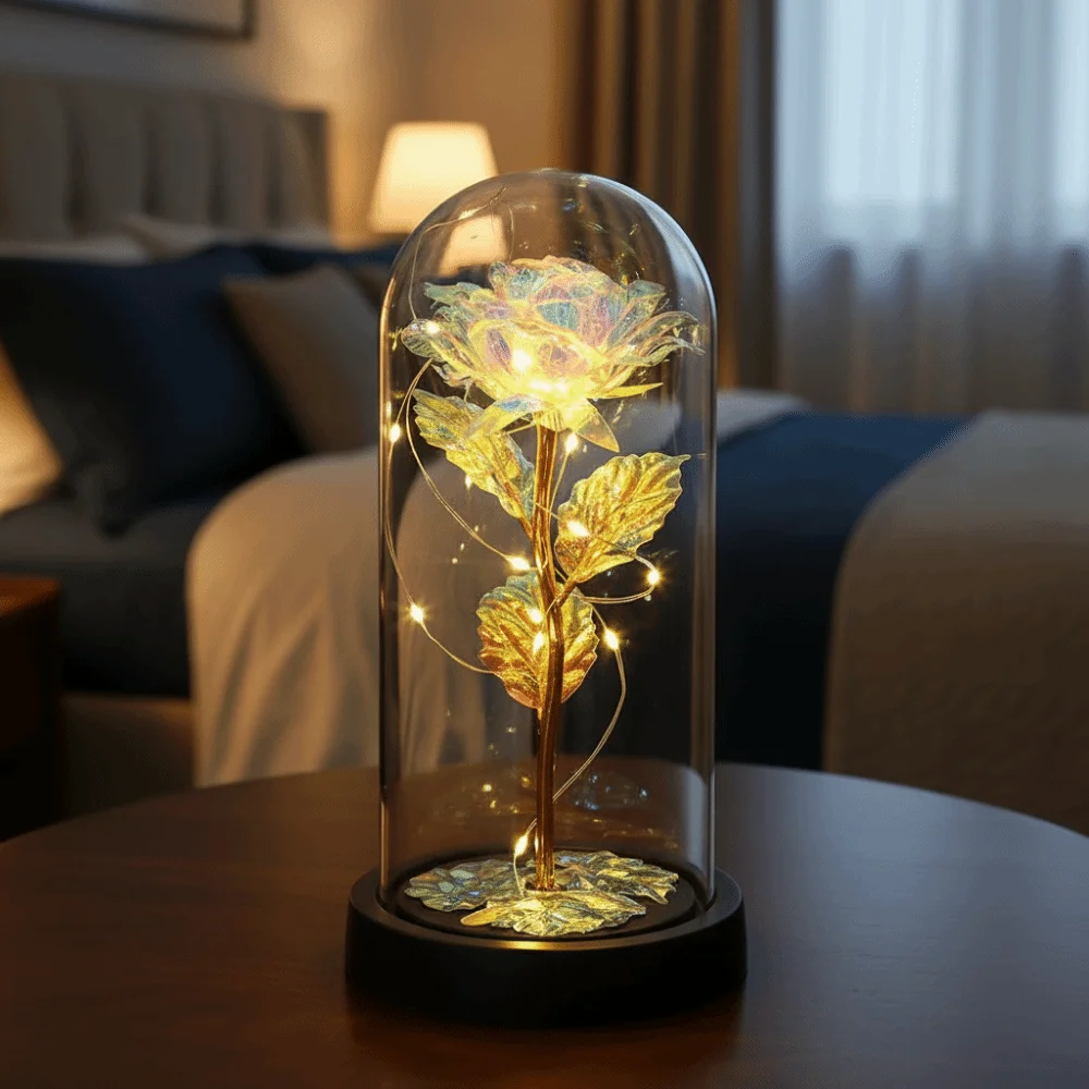Beautiful Romantic Artificial Rose Light Luminous Decorative LED Flower Light Realistic Eternal Rose Lamp Mothers Day