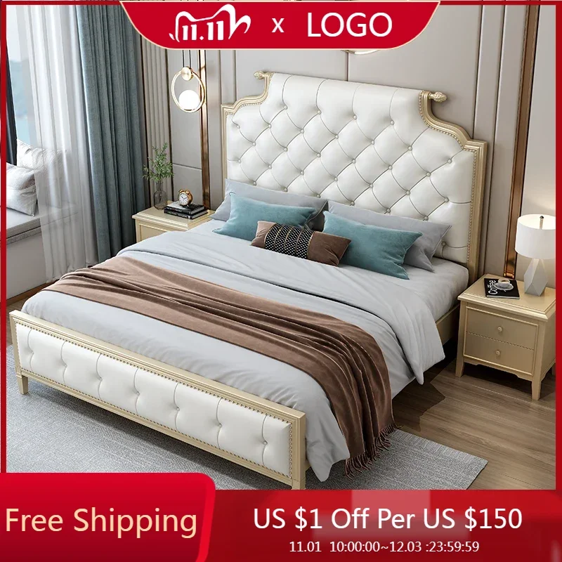 

Royal Queen Bed Double Nordic Modern Whitr Bed Twin Frame Double Headboard Girl Boys Letti Matrimoniali Bedroom Furniture