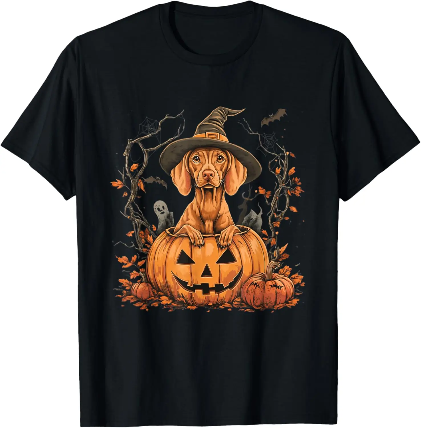 Vizsla Dog Pumpkin Halloween Thanksgiving T-Shirt