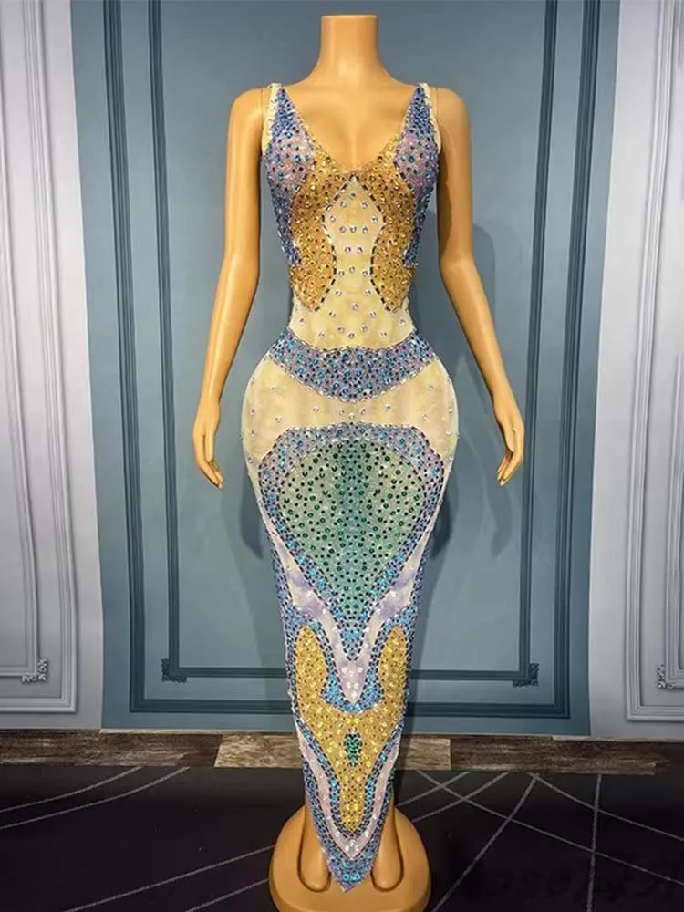 Hochwertiges, heißprägenes, sexy V-Ausschnitt, elastisches, unregelmäßiges Kleid, 2025, neue Mode, individuelle Damenbekleidung