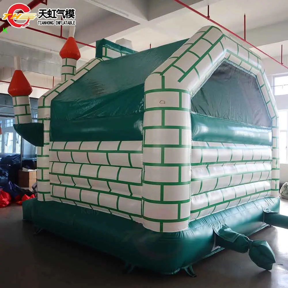 13*13ft Kasteel Gebouw Groen Springkussen Huis voor Kinderen Commercieel Opblaasbaar Lucht Springkasteel met Blower
