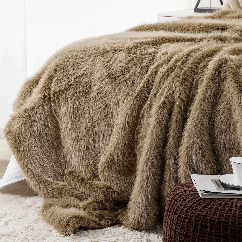 Luxury Faux Fur Winter blanket fluffy fox fur bed cover Plush sofa blankets bed plaid throw blanket sofa cover room decoration