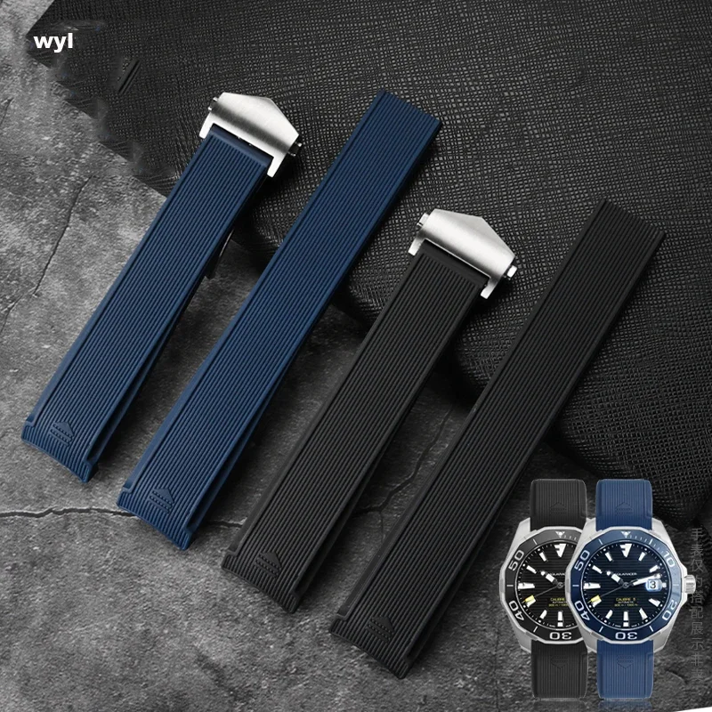 New Style Rubber Silicone Watch Strap For Tag Heuer CARRERA AQUARACER Series Watch Black Blue Watchband Suitable 22mm