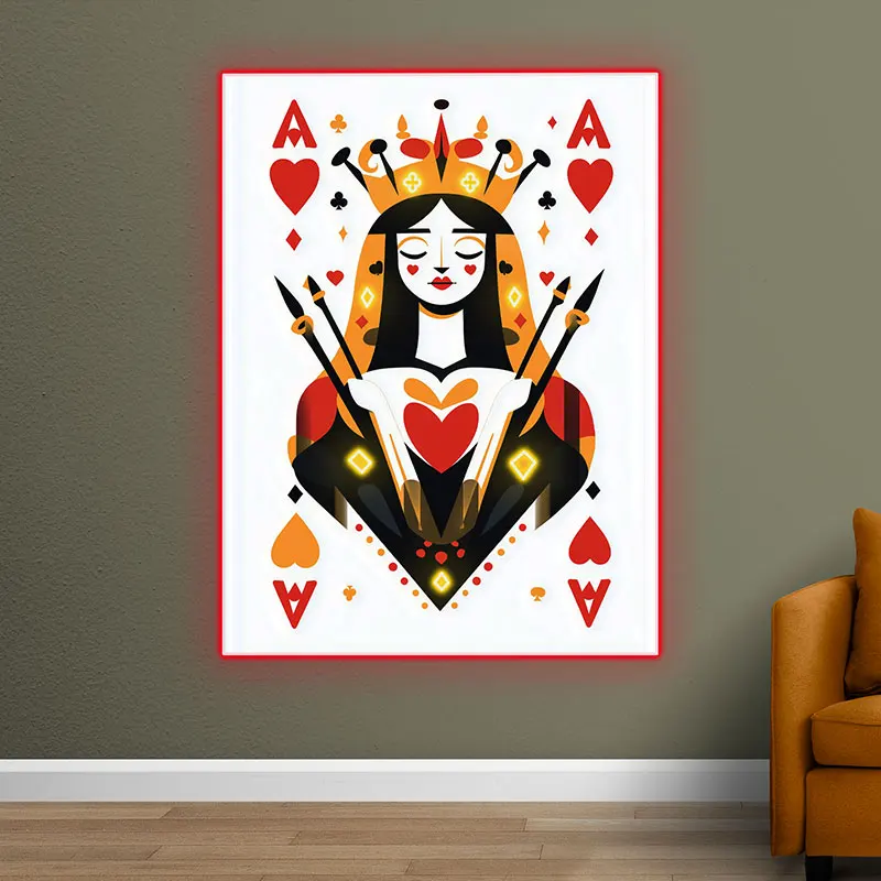 Poker Queen Sending Love Custom LED Neon Sign, Creative Home Decor Night Light, Unique Gift For Poker Lovers