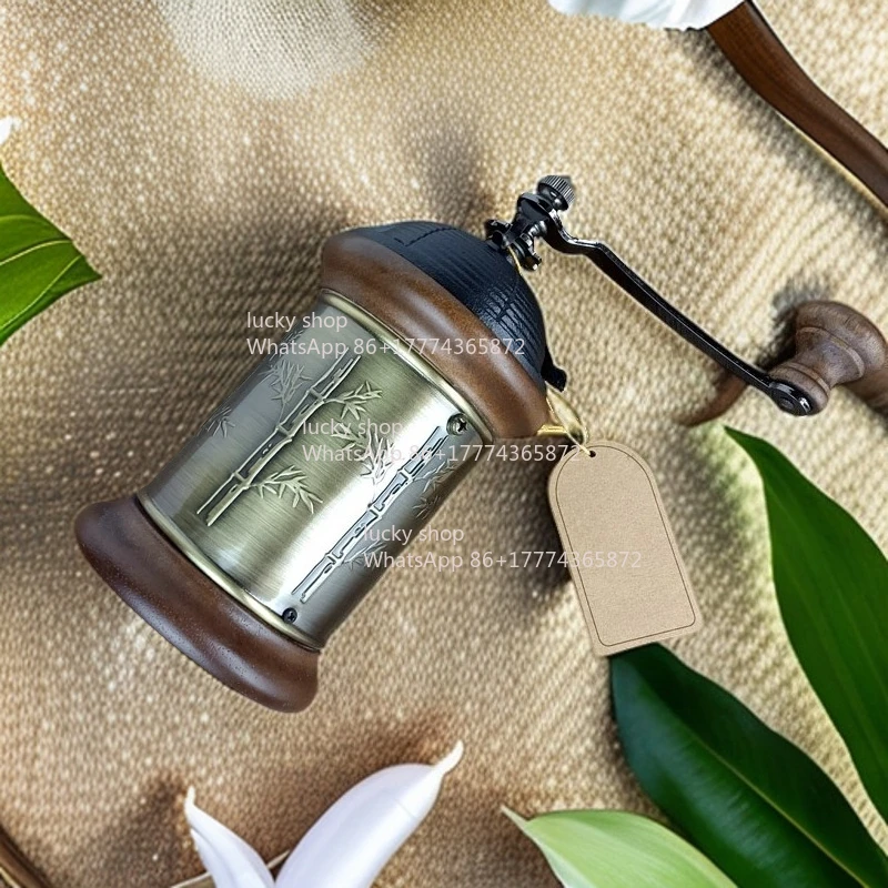 

9709 Антикварная медная ручная мельница для специй в форме бамбуковой бочки, для домашнего использования