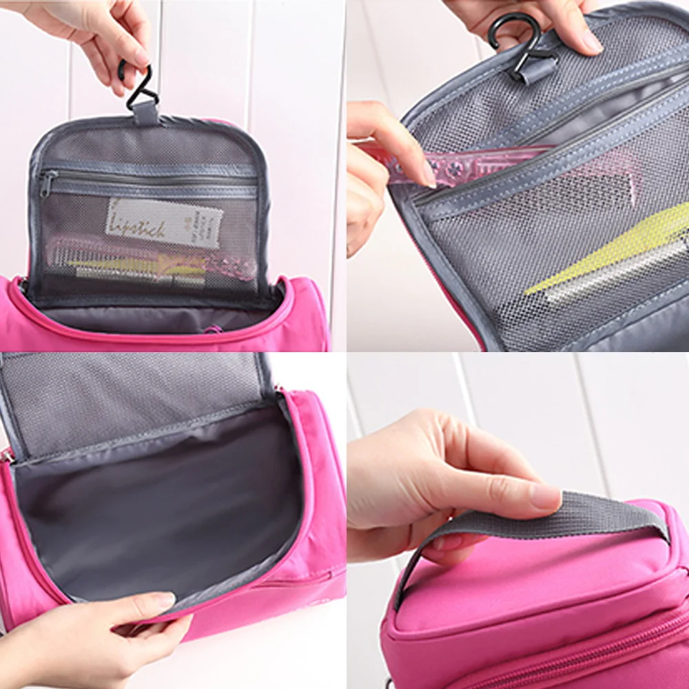 Makeup Bag High Capacity Clothing Storage Bag Women Business Travel Cosmetic Bag Hanging Wash Pouch Blue Lettern Pattern