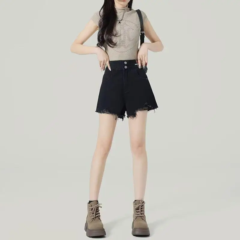 여자용 카우보이 반바지 여름 신상품 트렌디 플러스 사이즈 지방 mm 하이 웨이스트 다용도 A 라인 와이드 레그 팬츠