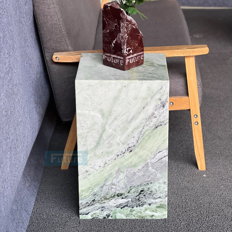 Cube Coffee Table Low Plinth Marble Living Room Luxury Natural Customized Calacatta Green Console Table Side Table