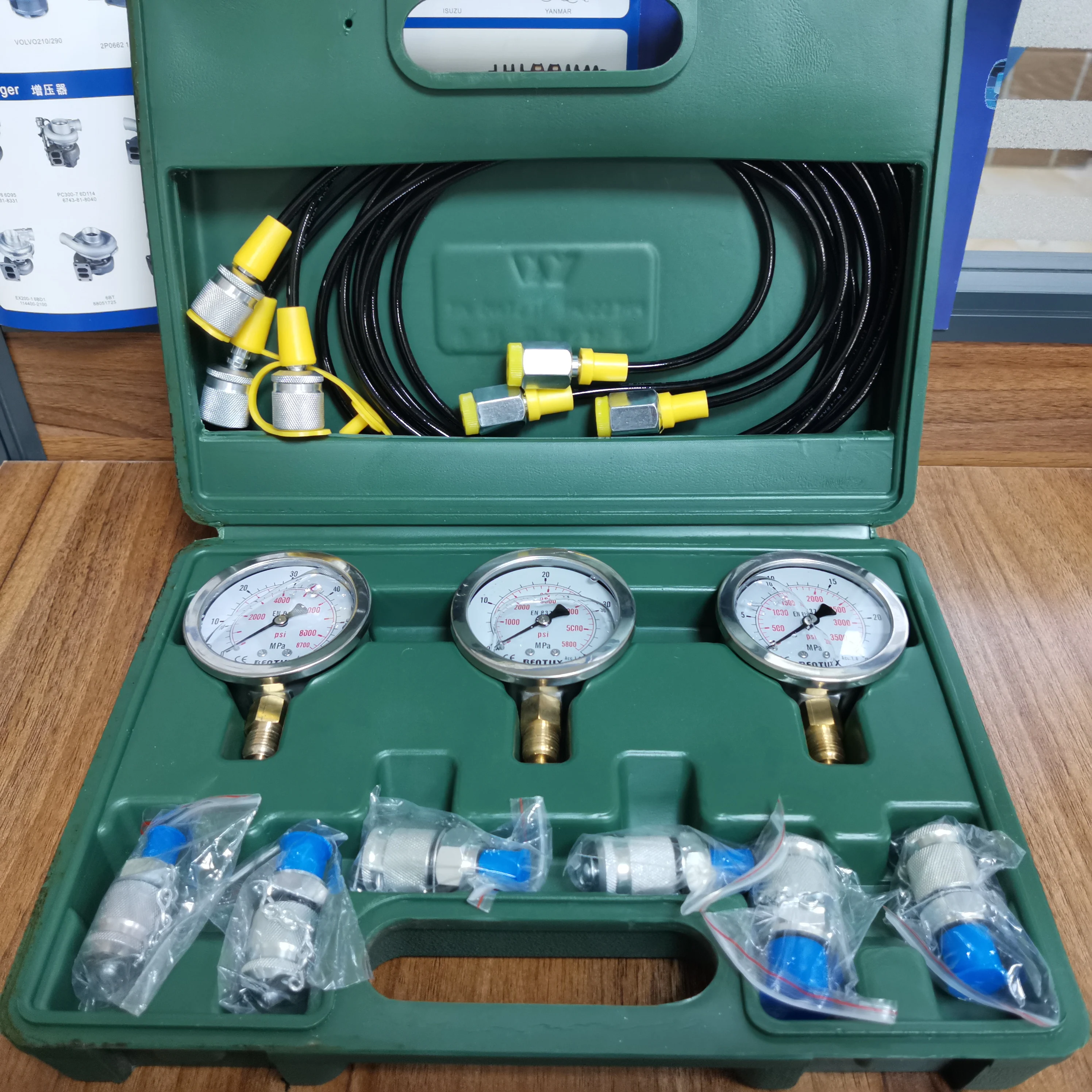 

3 Gauges Pressure Measuring Instruments,Excavator Heavy Equipment Pressure Test Gauge Kits