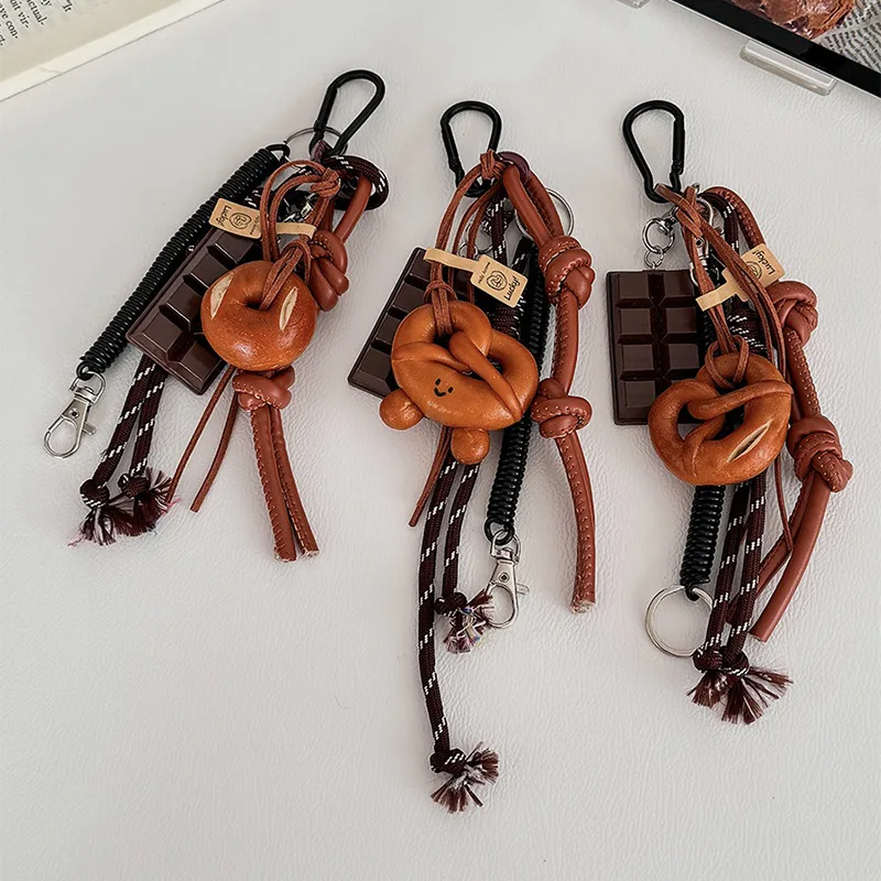 

Braided Rope Bag Pendant High-Grade Keychain Pendant Cute Miu Series Alkaline Water Bread Ins Bag Pendant Chocolate Pendant