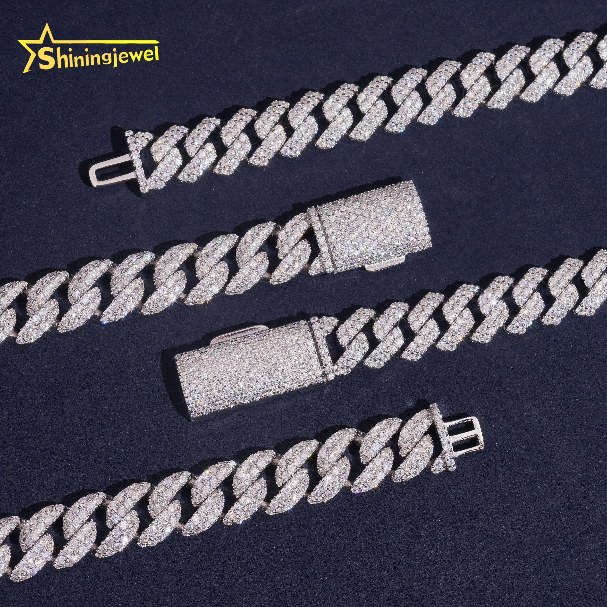 Hop Hip Jewelry Supplier Over10 Years Experience 50 Designs Ready Stock Glittering S925 Silver 12mm Moissanite Cuban Necklaces.