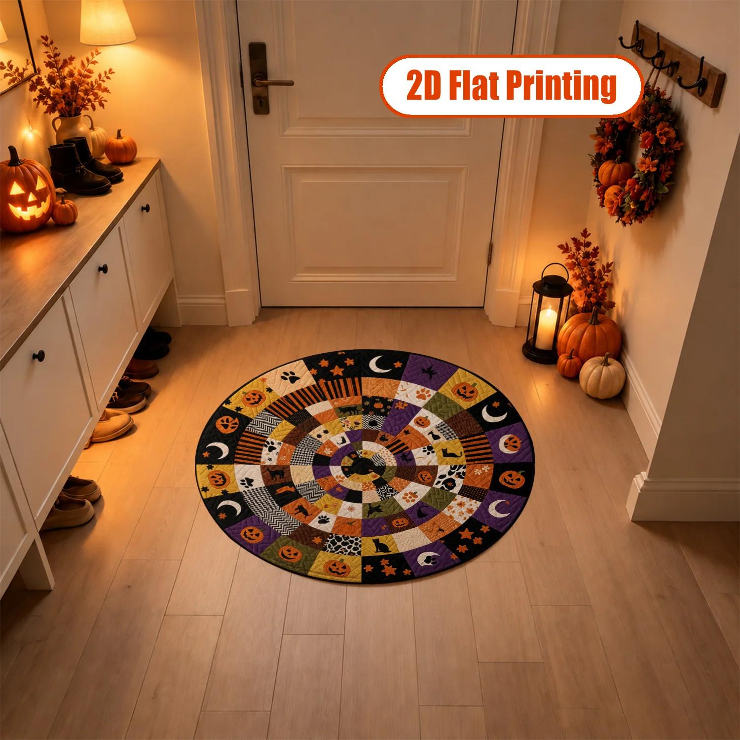 Quilted Round Patchwork Decorative Mat, Velvet Fabric, Machine Washable, Stable Placement, For Dining Table, Living Room, Entryway, Ideal for Halloween, Thanksgiving, Christmas, New Year, Black Friday, Cyber Monday Home Decor Accent