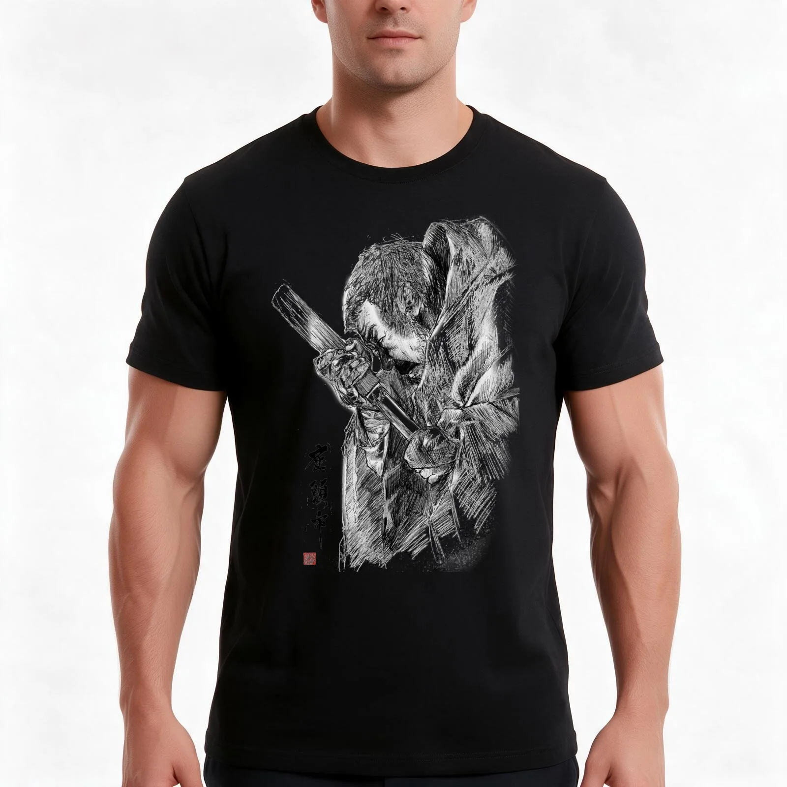 Zatoichi Drawing Blade T-Shirt, Summer Casual Cotton Tee, Oversized Streetwear Tops, Vintage Graphic Print, Unisex Men Women