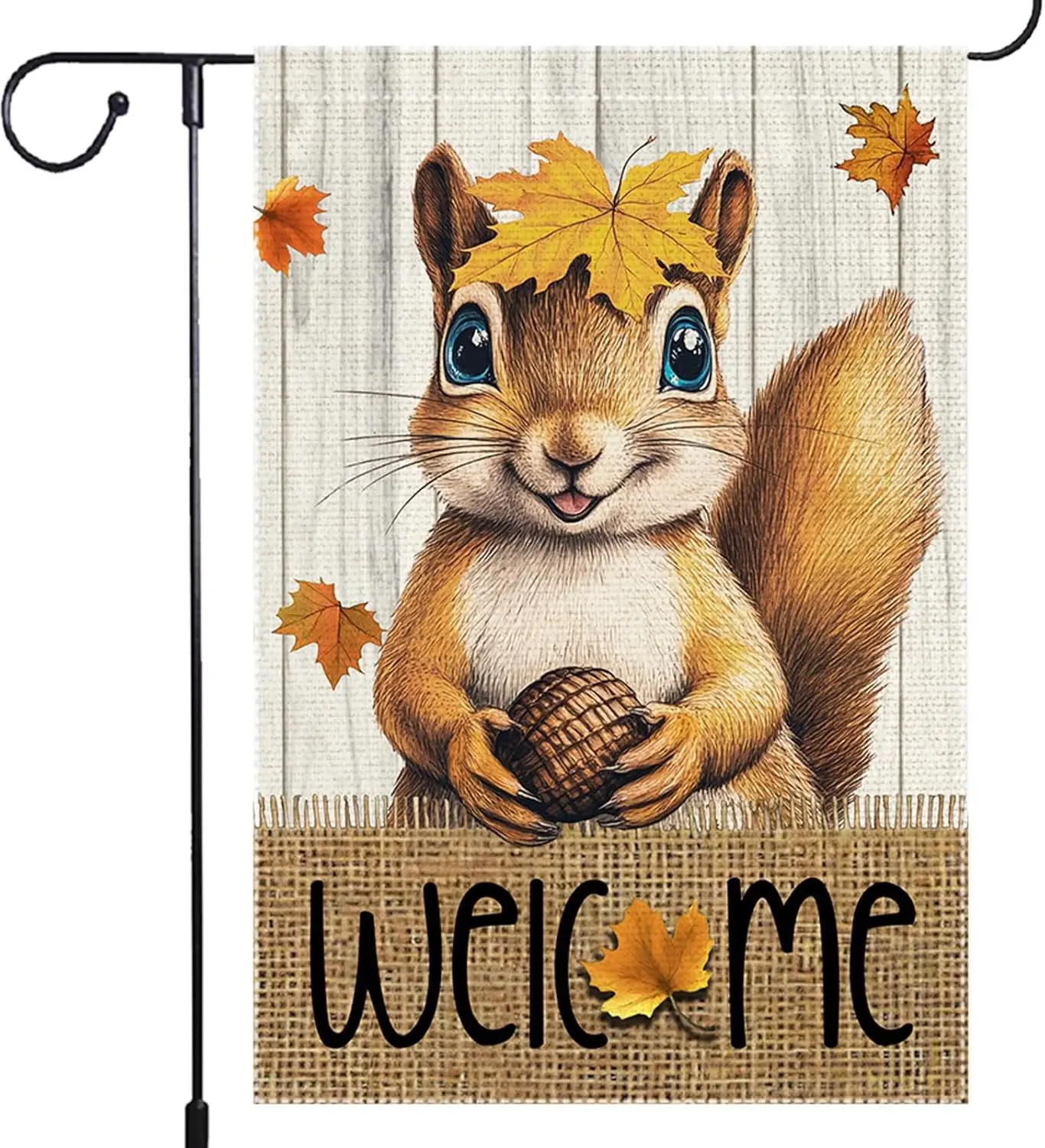 Fall Garden Flag, Welcome Lovely Squirrel Garden Flags For Outdoor, 12x18 Inch Double Sided Small Burlap Autumn Maple Leaf V xxl