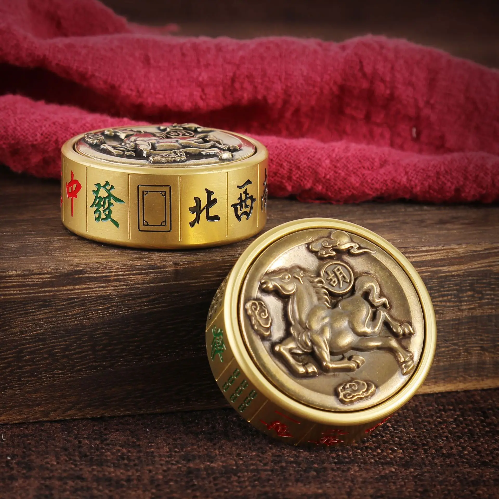 New Mahjong Pattern Brass Fidget Spinner Antistress Hand Spinner Decompression Gyro Relieve Stress Toys for Adult Gifts