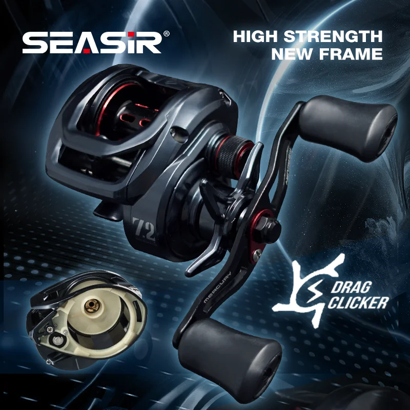 SEASIR Mercury BC Fishing Reel 5+1BB 7.2:1 204g Drag 8kg 10-level Magnetic Brake System with 8pcs N52 magnet drag click