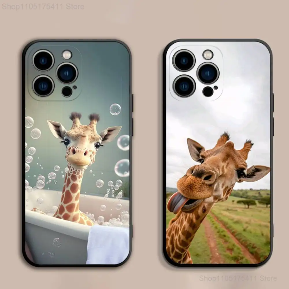 

Giraffe F-Funny Animal Phone Case For iPhone 17,16,15,14,13,12,Pro,Max,Plus,E,SE4,Air,Mini Black Soft Cover