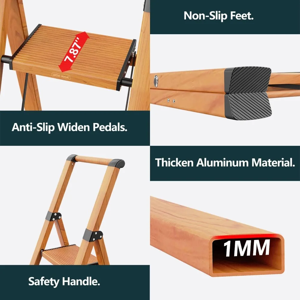 4-Stufen-Leiter, Leitern für Zuhause, rutschfeste Pedale, Aluminium-Tritthocker faltbar, leicht zu bewegen, einfache Lagerung