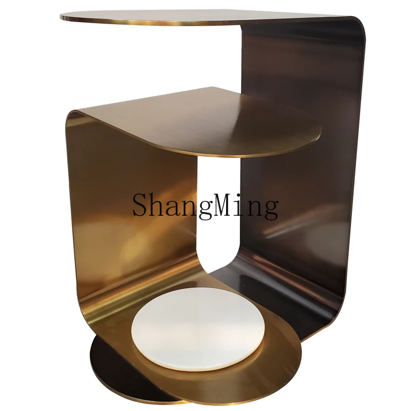 

LXY light luxury brass stainless steel brushed sofa side table bedside locker