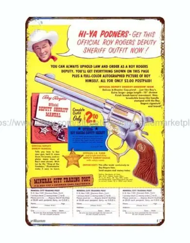 Минеральный город Рой Роджерс Помощник наряд 1953 пистолет металлический жестяной знак