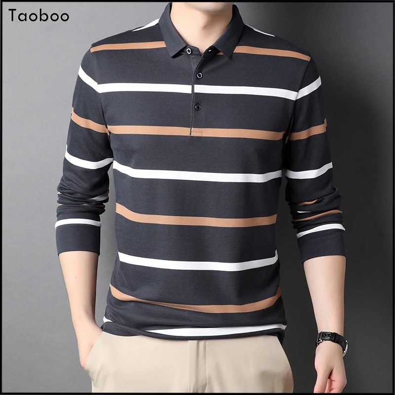 Taoboo New Classic Striped Cotton t shirt for men Spring Fall High quality Social Men's clothing Business Casual polo shirts