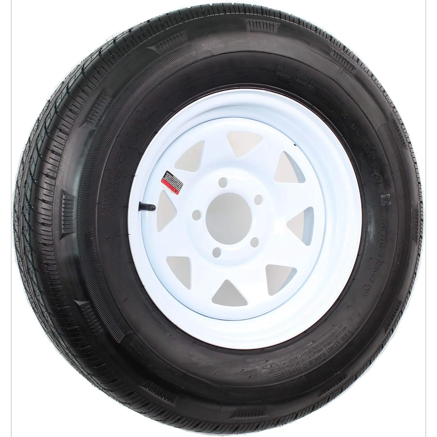 

Trailer Tire On Rim ST205/75R14 Load Range D 14" 5 Lug Spoke White Wheel - 6 Year Warranty w/Free Roadside
