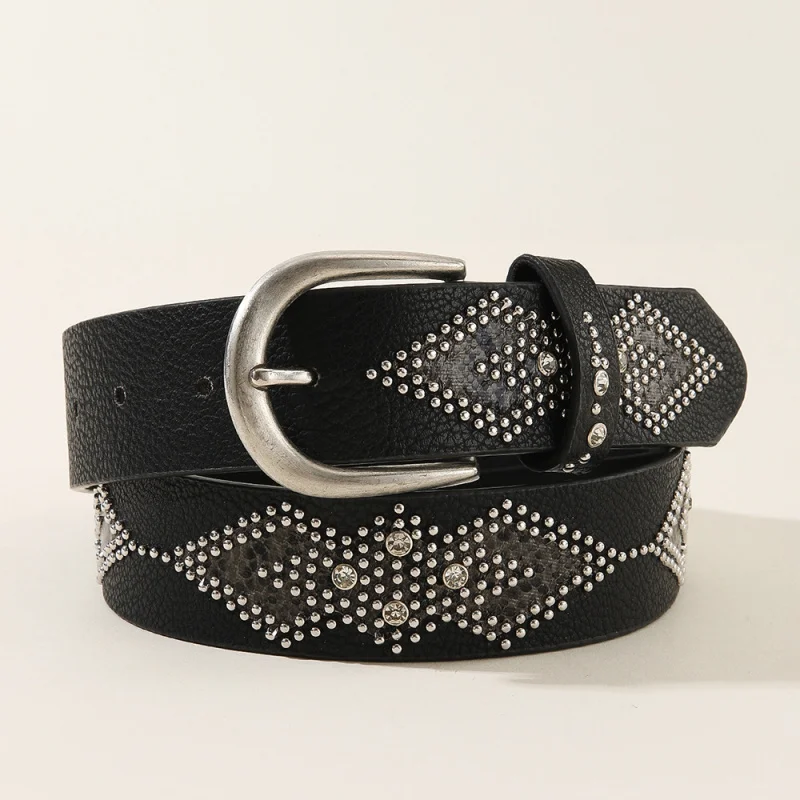 西洋レトロパンク-スネーク柄-リベット-パール-ラインストーン-puレザー-レディースベルト-ファッション-ピンバックル-合金ベルト