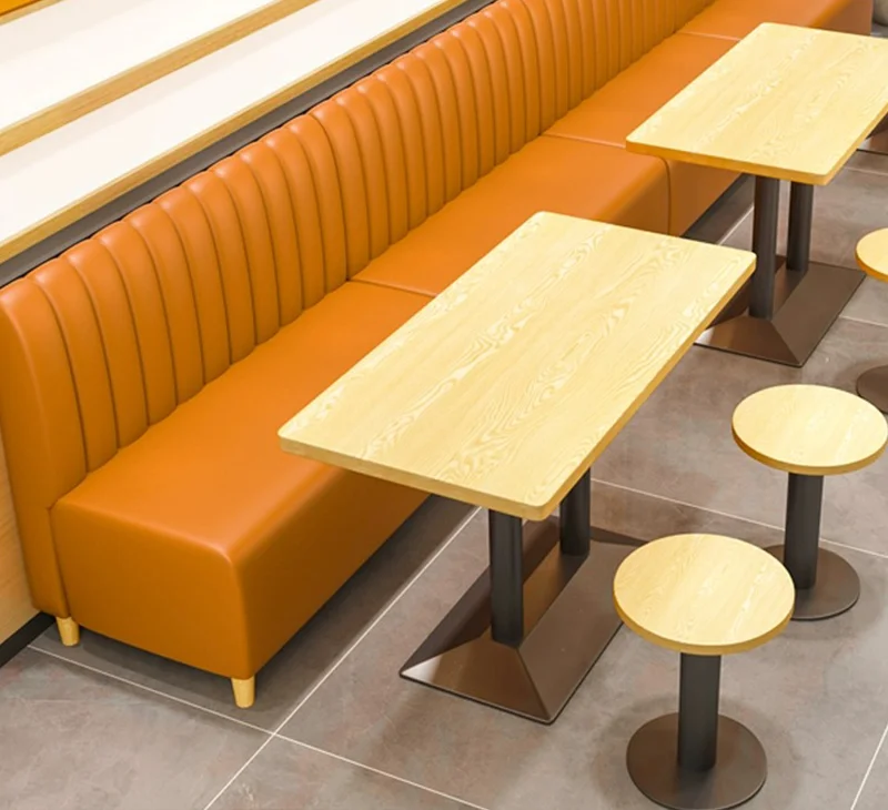 New Design Restaurant Furniture Foshan Wholesale Cafe Shop Tables and Chairs Fast Food Nightclub Booth Couch Wood Dining Table