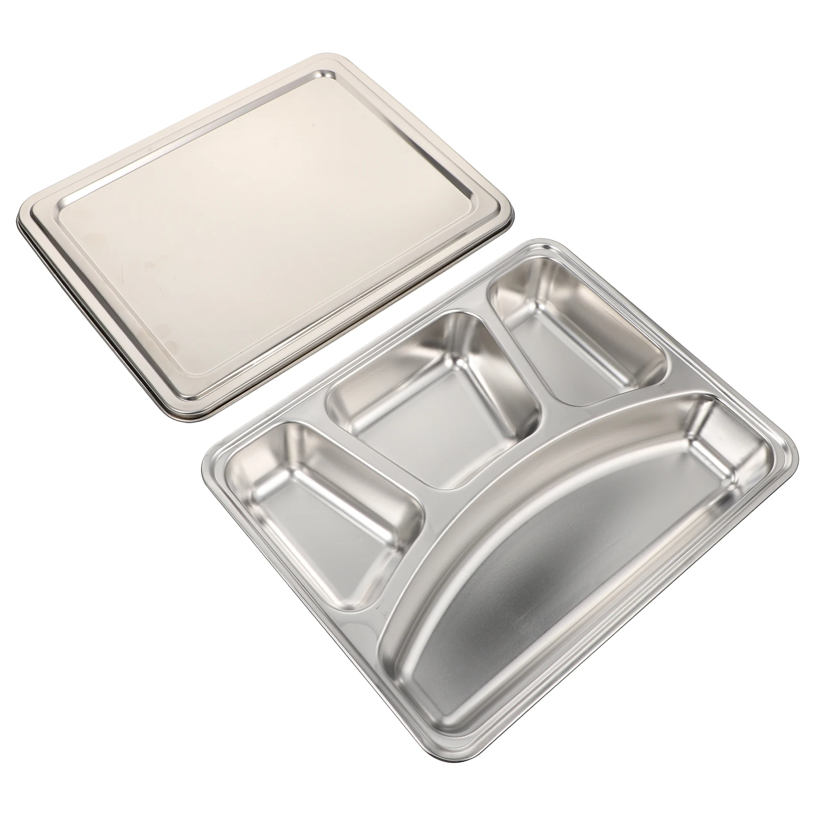

Divided Stainless Steel Grid Fast Food Plate Compartment Plates Tray Lunch Serving Student