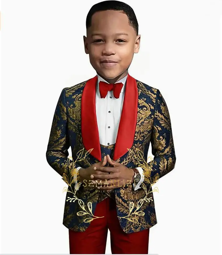 3-16 Years Old Groom Boy Suits Floral Handsome Cute Kids Wedding Party Tuxedos 3 Piece Suits (Jacket+Pants+Vest)