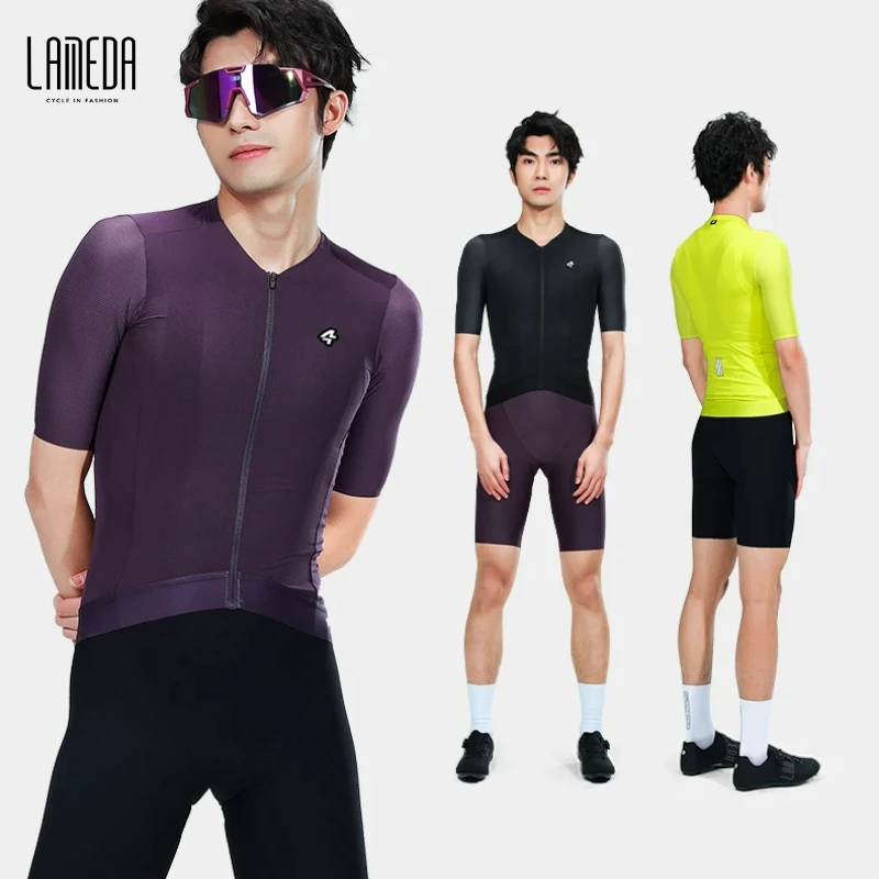 

LAMEDA Men's Cycling Short Sleeve Sports Shirt Breathable Moisture-Wicking Fabric Reflective Accents Rear Pocket for Bicycling