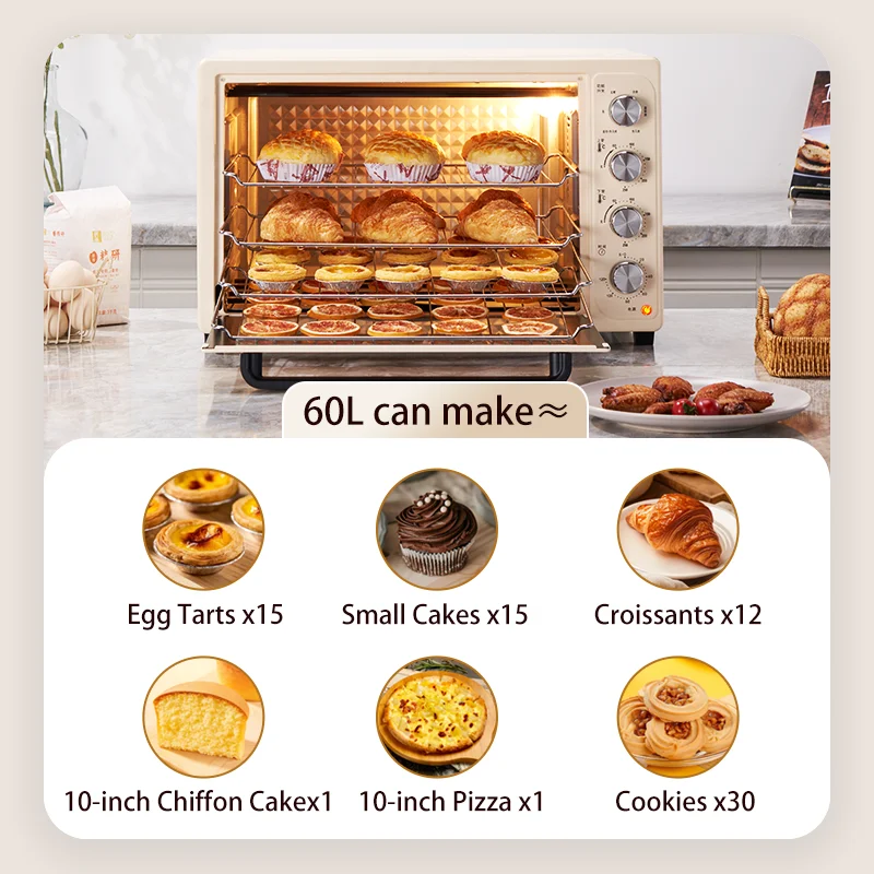 SUNATUR 2200w hot air circulation oven small commercial baking pizza toaster oven 60L Electric table oven household pastry oven view 6