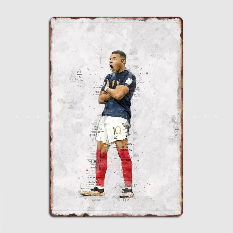 Kylian Mbappé Football Player Retro Metal Poster Sign Club Mural  Wall Art Plaque Tin Sign Room Decoration Home Decor