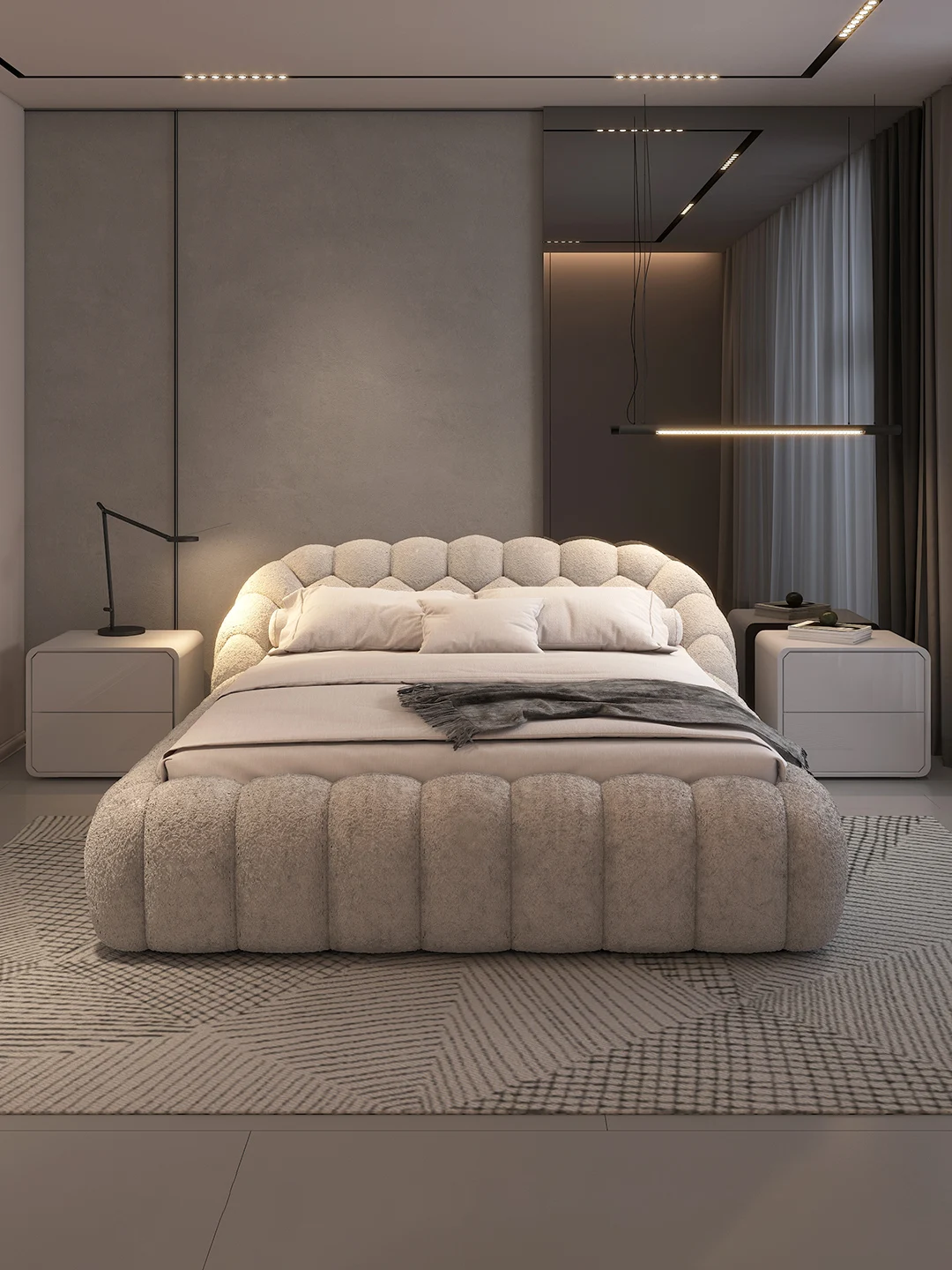 NEW Luxurious wind bed online celebrity Puff bed master bedroom high-end atmosphere Italian minimalist Nordic wind fabric bubble